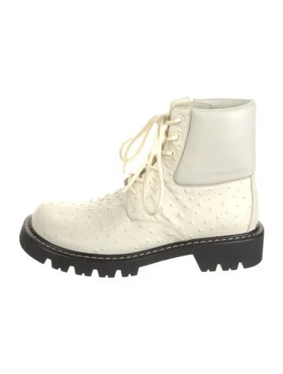 Pre-owned Loewe Ostrich Animal Print Lace-up Boots W/ Tags In Neutrals/white