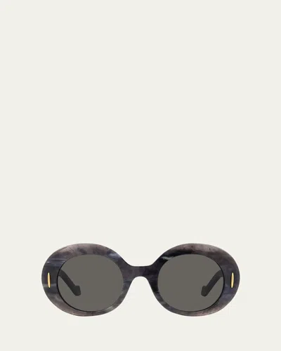 Loewe Oval Acetate Sunglasses W/ Anagram In Gray