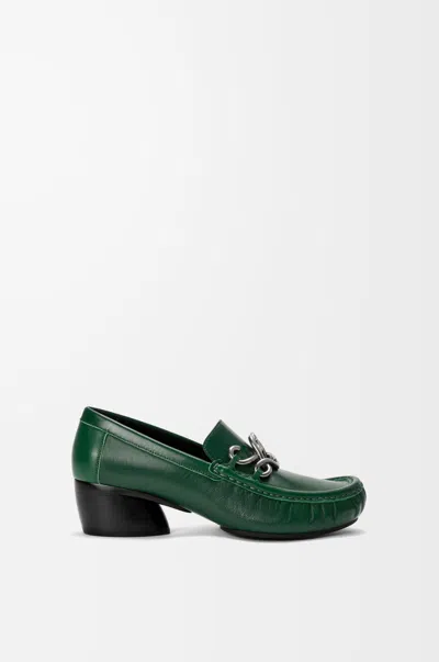 Loewe Oval Double L Loafer In Soft Leather Skin Size:35 For Woman In Green