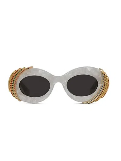 Loewe Crystal-embellished Oval-frame Sunglasses In 24a