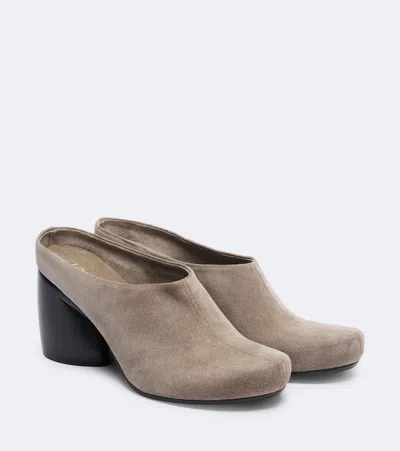 Loewe Oval Suede Mules In Gray