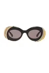 Loewe Oval Sunglasses In Shiny Black & Smoke