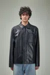 Loewe Anagram Leather Zip-up Overshirt In Black