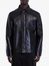 Loewe Mens Navy Blue Workwear Contrast-shell Leather Jacket In Black