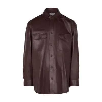 Loewe Overshirt In Nappa Leather In Brown