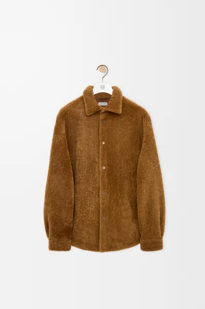 Loewe Womens Ribbed Relaxed-fit Shearling-corduroy Overshirt Camel In Brown