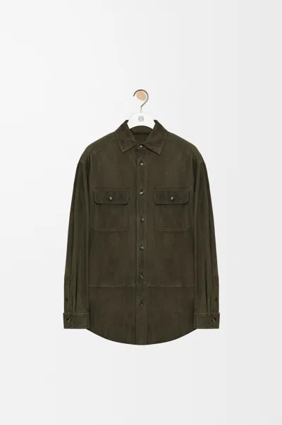 Loewe Suede Shirt Jacket Buttoned Cuffs Chest Pockets In Green