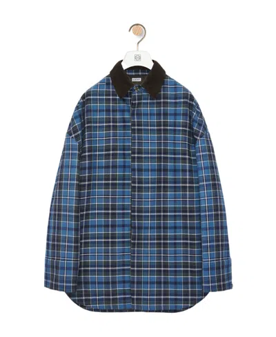 Loewe Cotton Corduroy-trimmed Checked Wool-blend Padded Jacket In Blue