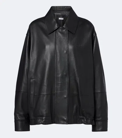 Loewe Logo-debossed Leather Jacket In Black