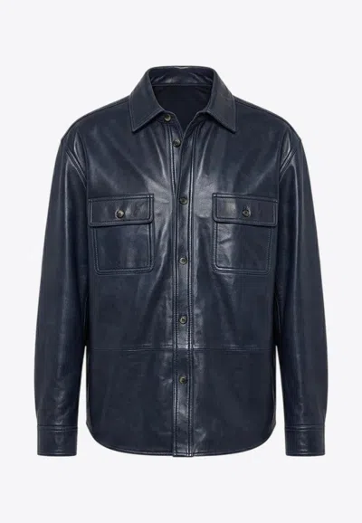Loewe Lambskin And Cotton Overshirt In Blue