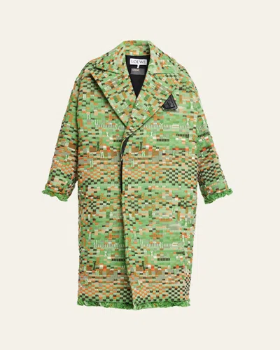 Loewe Oversized Patchwork Check Single-breasted Coat In Green