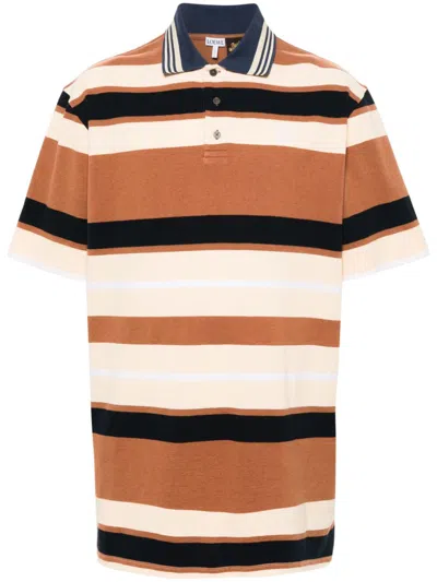 Loewe Oversized Striped Cotton Polo Shirt In Beige
