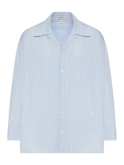 Loewe Oversized Striped Cotton Shirt With Bowling Collar In Blue