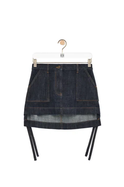 Loewe Anagram Leather-trimmed Denim Miniskirt In Black