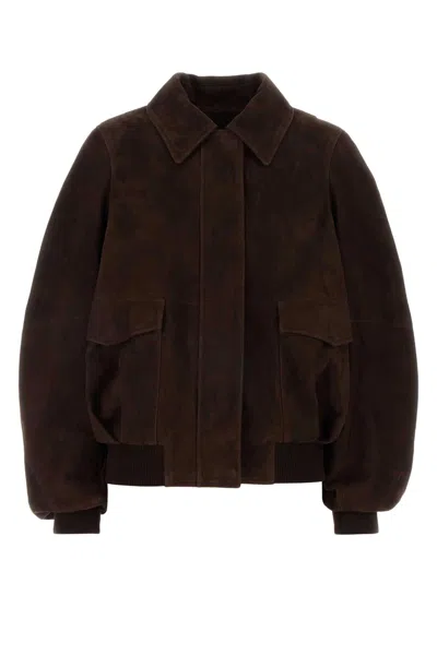 Loewe Ovine Suede Leather Jacket In Brown