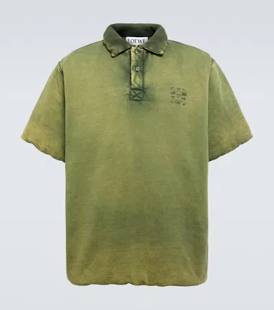 Loewe Padded Cotton Jersey Polo Shirt In Green/yellow