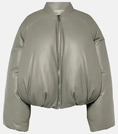 Loewe Padded Leather Bomber Jacket In Grey