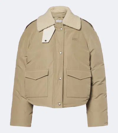 Loewe Padded Shearling-trimmed Cotton-blend Jacket In Neutral
