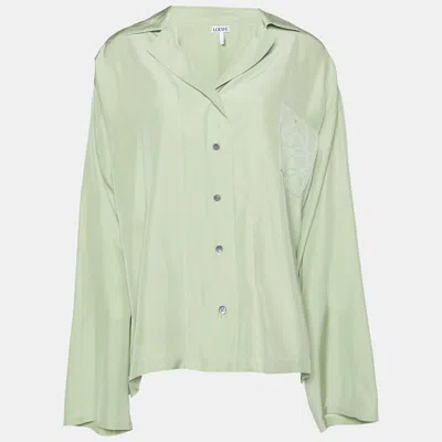 Pre-owned Loewe Pale Green Anagram Silk Pyjama Blouse Xxl