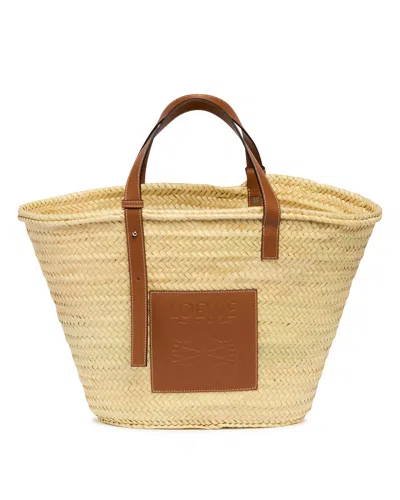 Loewe Palm Leaf And Leather Basket Bag In Neutral