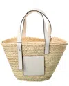Loewe X Paula's Ibiza Basket Bag In Palm Leaf With Leather Handles In White