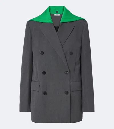 Loewe Paneled Double-breasted Wool Blazer In Gray