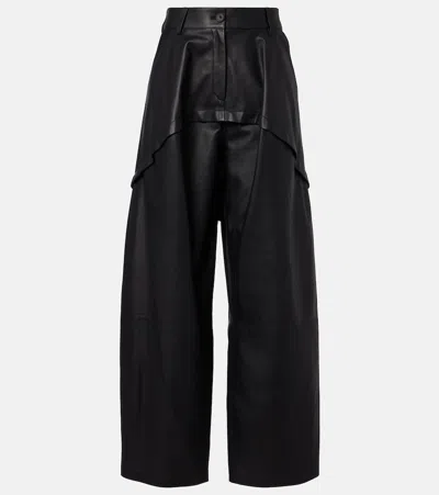 Loewe Paneled Leather Wide-leg Pants In Black