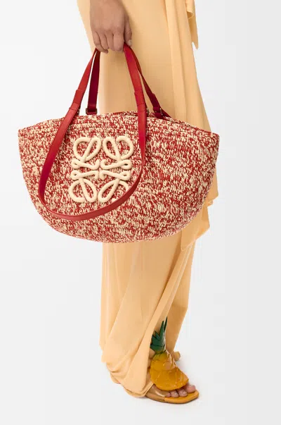 Loewe Medium Eclipse Basket In Raffia And Leather Skin For Woman In Red