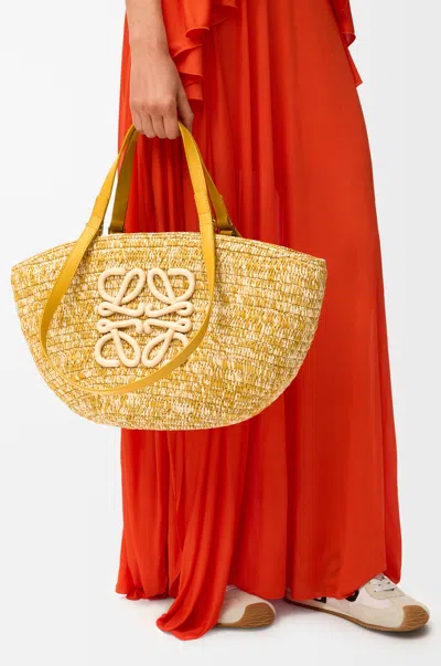 Loewe Medium Eclipse Basket In Raffia And Leather Skin For Woman In Yellow