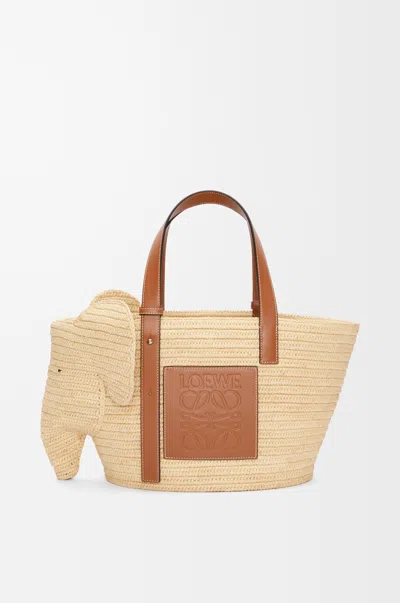 Loewe Woven Elephant Basket Tote Bag In Nude