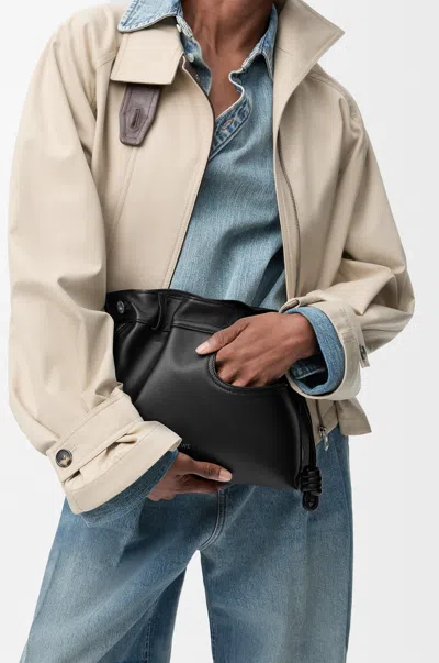 Loewe Panta Medium Flamenco Clutch In Shiny Leather Skin For Woman In Black