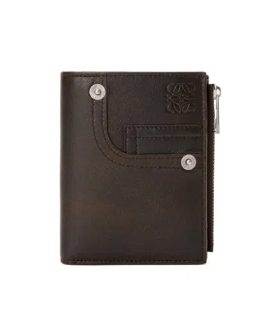 Loewe Panta Slim Compact Wallet In Shiny Calfskin In Brown