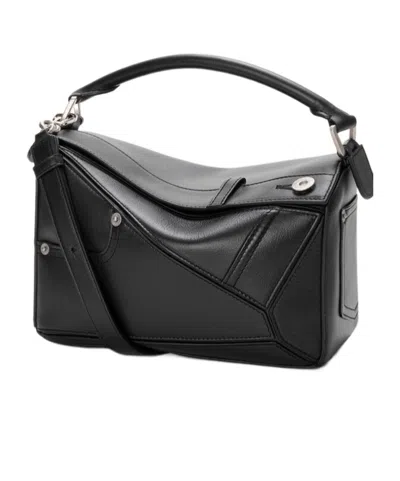Loewe Panta Small Puzzle Bag In Shiny Calfskin In Black