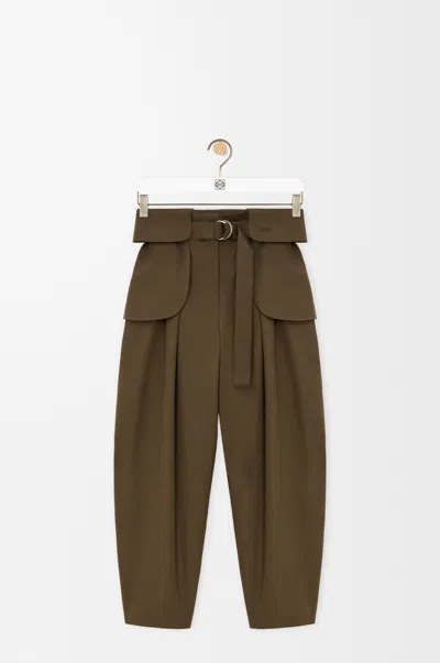 Loewe Belted Pleated Cotton And Silk-blend Wide-leg Pants In Green