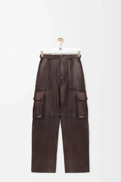 Loewe Mens Brown Wide-leg Side-pocket Leather Cargo Trousers In Burgundy