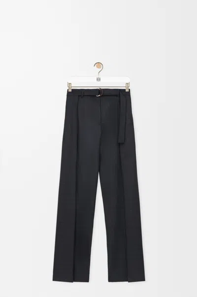 Loewe Womens Dark Grey Pleated Adjustable-belt Wool Trousers In Gray