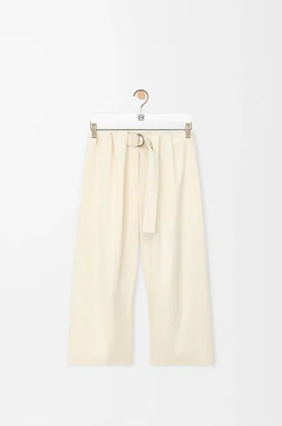 Loewe Cropped Belted Trousers In Cotton And Silk In Neutral