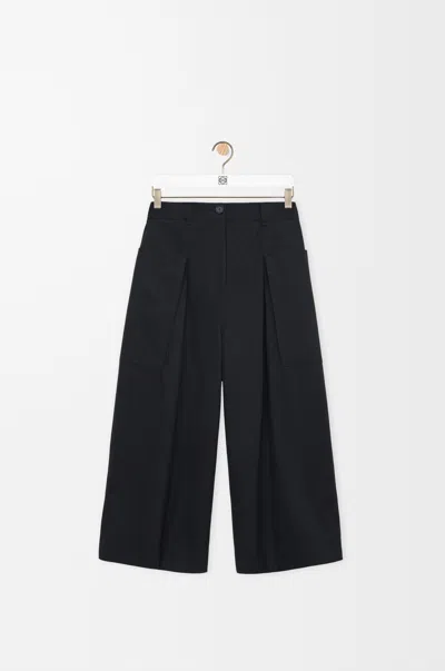 Loewe Womens Cropped Trousers In Cotton And Silk In Blue