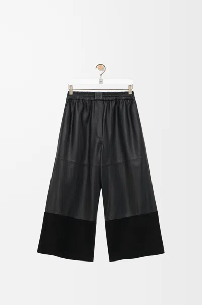 Loewe Cropped Leather And Suede Trousers In Black