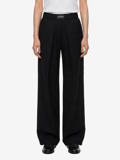 Loewe Pantaloni Elasticizzati In Lana In Black