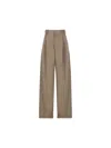 Loewe Pleated Trousers In Cotton And Silk In Khaki Brown