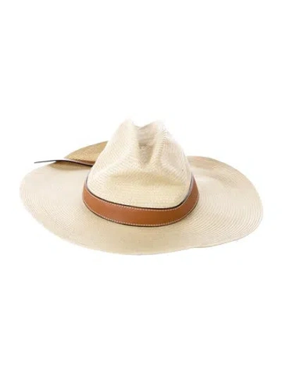 Pre-owned Loewe Paper Fabric Panama Hat In Neutrals
