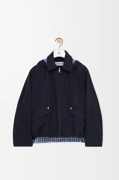 Loewe Water-repellent Cotton Gabardine Hooded Parka Jacket In Blue
