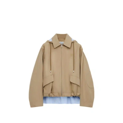 Loewe Parka Ample À Capuche En Coton Mélangé In Sand