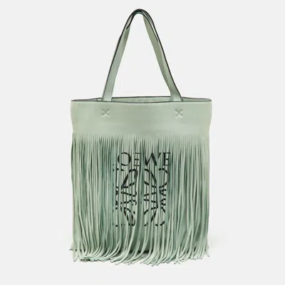 Pre-owned Loewe Pastel Green Leather Paulas Ibiza Edition Vertical Fringe Tote