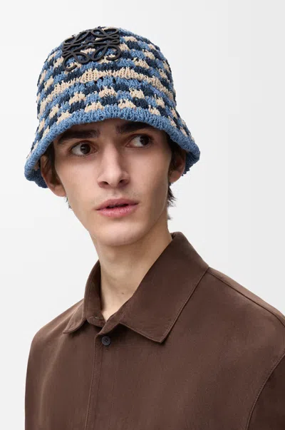 Loewe Patch Crochet Bucket Hat In Raffia And Leather Skin Size: L For Man In Multi