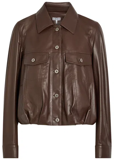 Loewe Patch Pocket Leather Jacket In Brown
