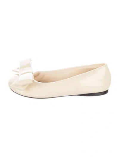 Pre-owned Loewe Patent Leather Bow Accents Ballet Flats In Neutral