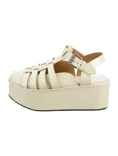 Pre-owned Loewe Patent Leather Glitter Accents Flats In Neutrals
