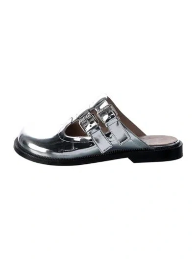 Pre-owned Loewe Patent Leather Lasercut Accents Mules In Silver
